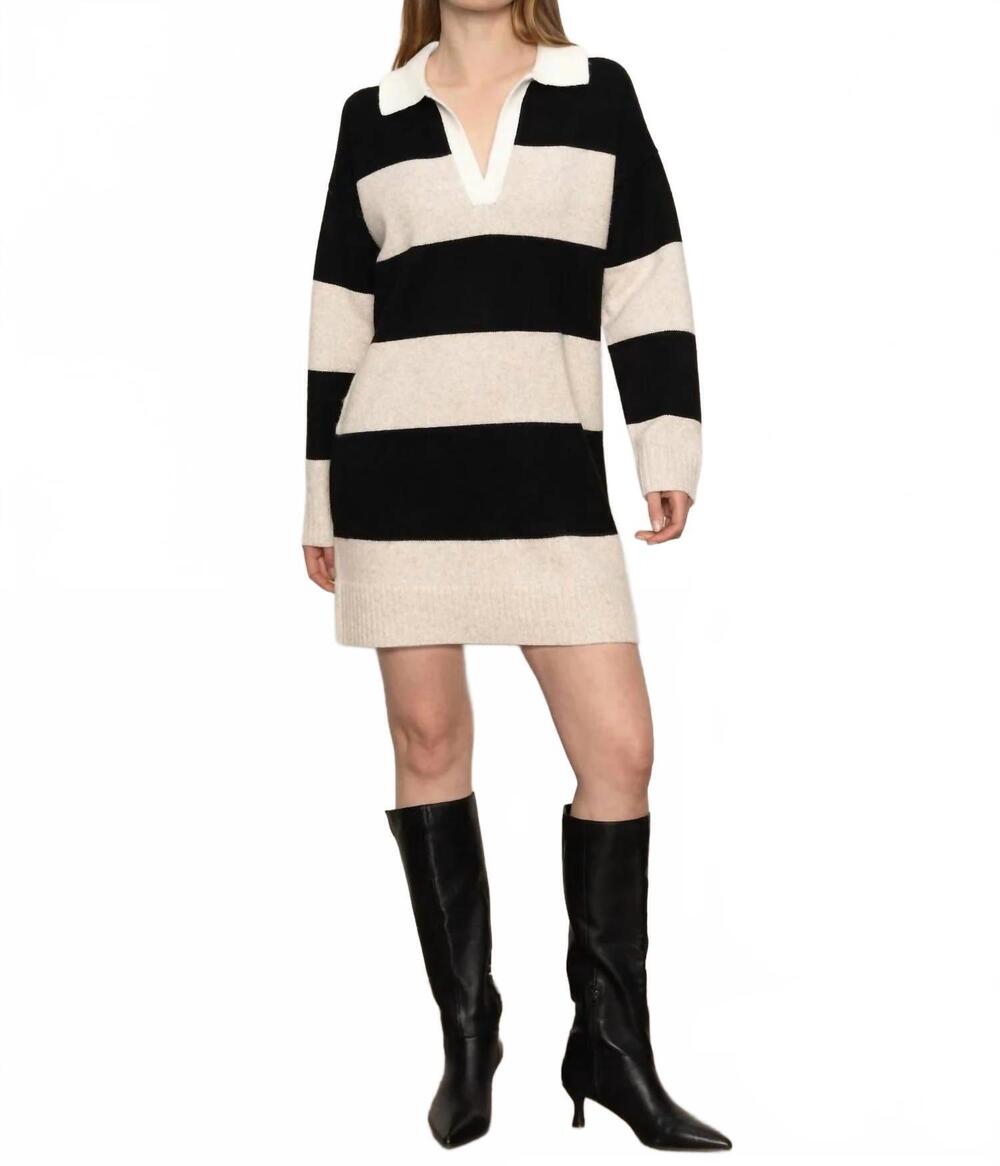 NEW SANCTUARY polo striped sweater dress in black